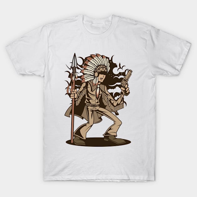 Native American Series: Chief with Spear and Pistol T-Shirt by Jarecrow 